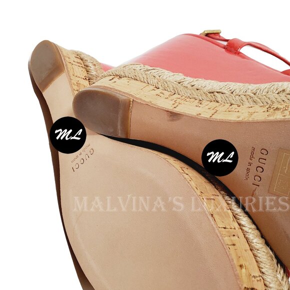 GUCCI SHOES HOLLIE PATENT LEATHER PLATFORM WEDGE ESPADRILLE SANDAL PINK 38.5 8.5 - Picture 9 of 12